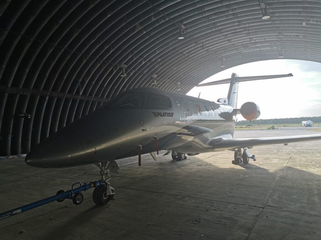 Aircraft secured inside hangar during specialist aviation security assignment